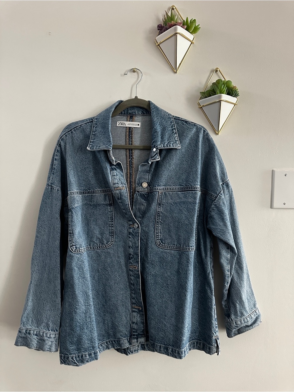 Zara Oversized Denim Shirt Jacket Blue Size S